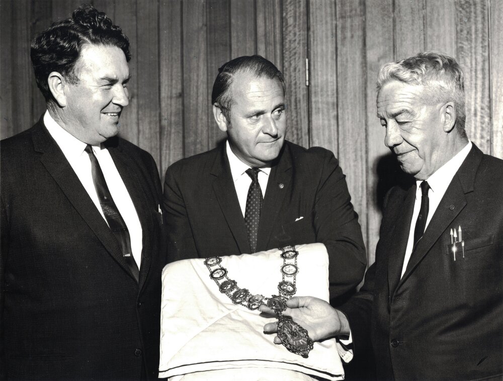 Cr. Harry Johnston, Mayor 1969-70 with Charles Smith, Mayor of Nedlands WA, and Town Clerk