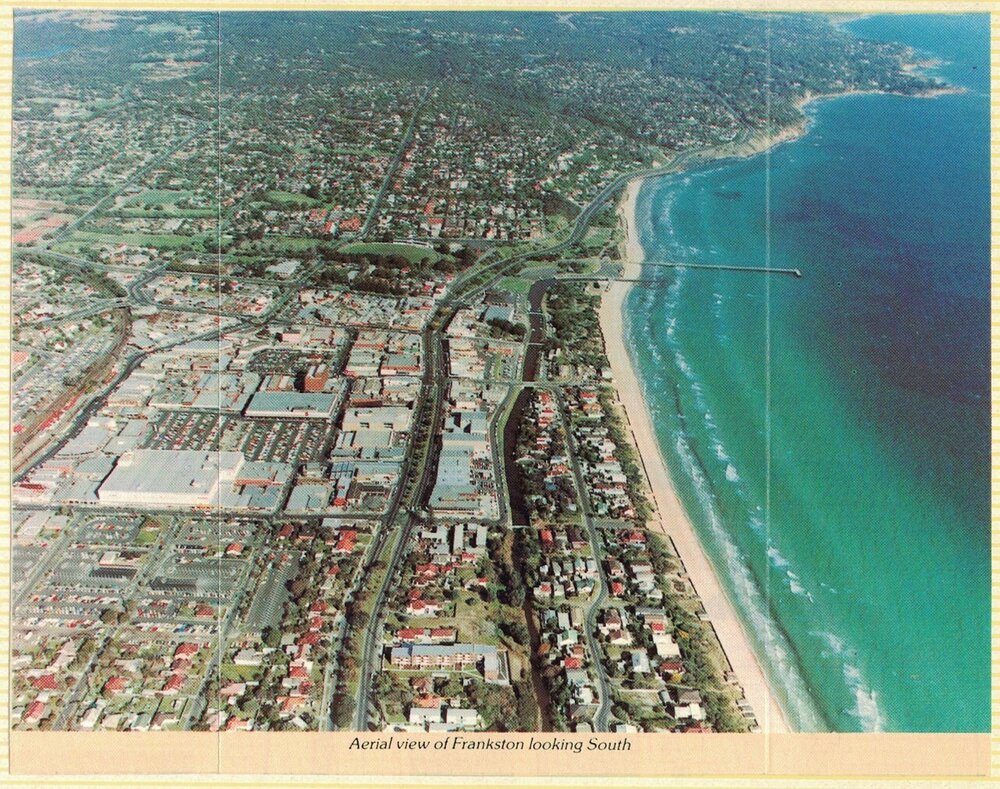 Postcard with aerial view of Frankston