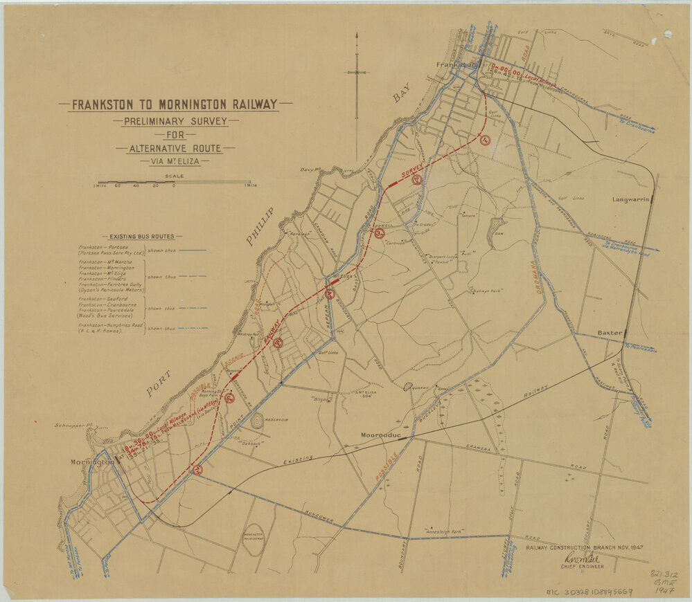 Frankston&nbsp;to Mornington railway: preliminary survey for alternative route via Mt. Eliza