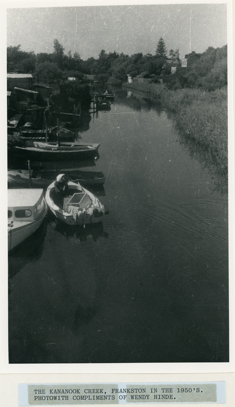 Boats moored along Kananook Creek in the 1950's 