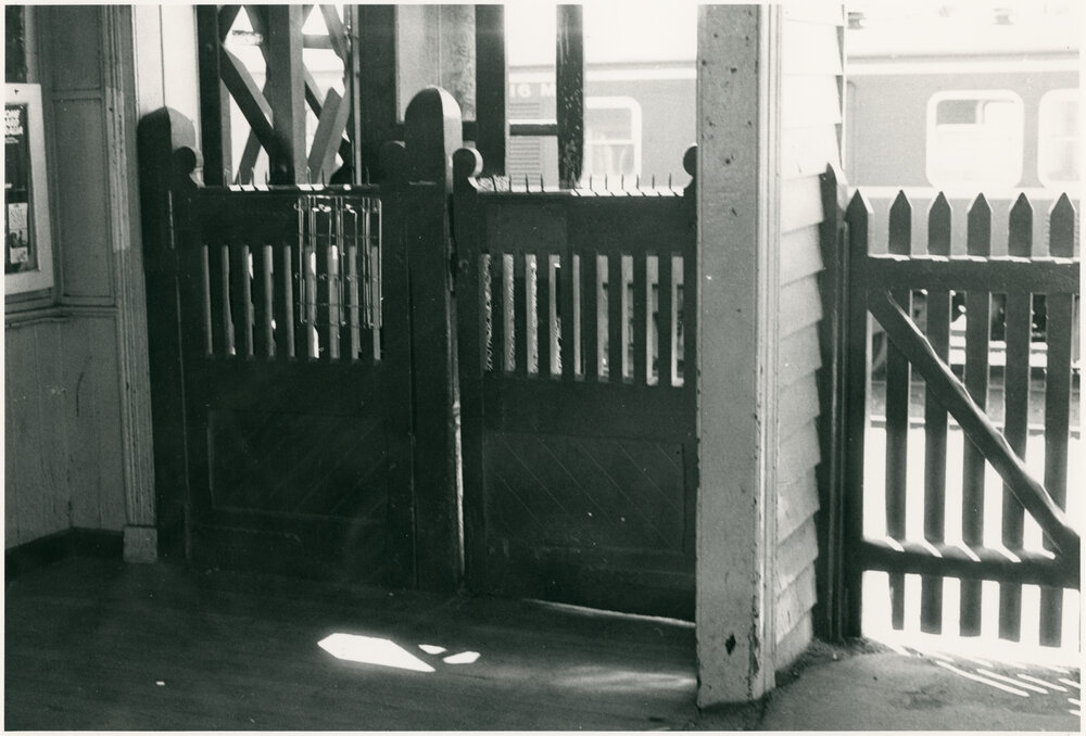 The old platform gates at Frankston Railway Station, 1985 before demolition 
