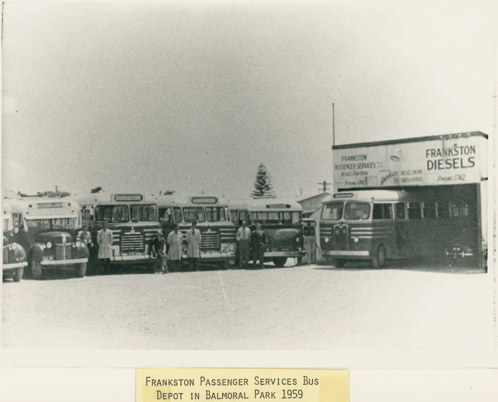 Frankston Passenger Services bus depot, Balmoral Park, 1959 