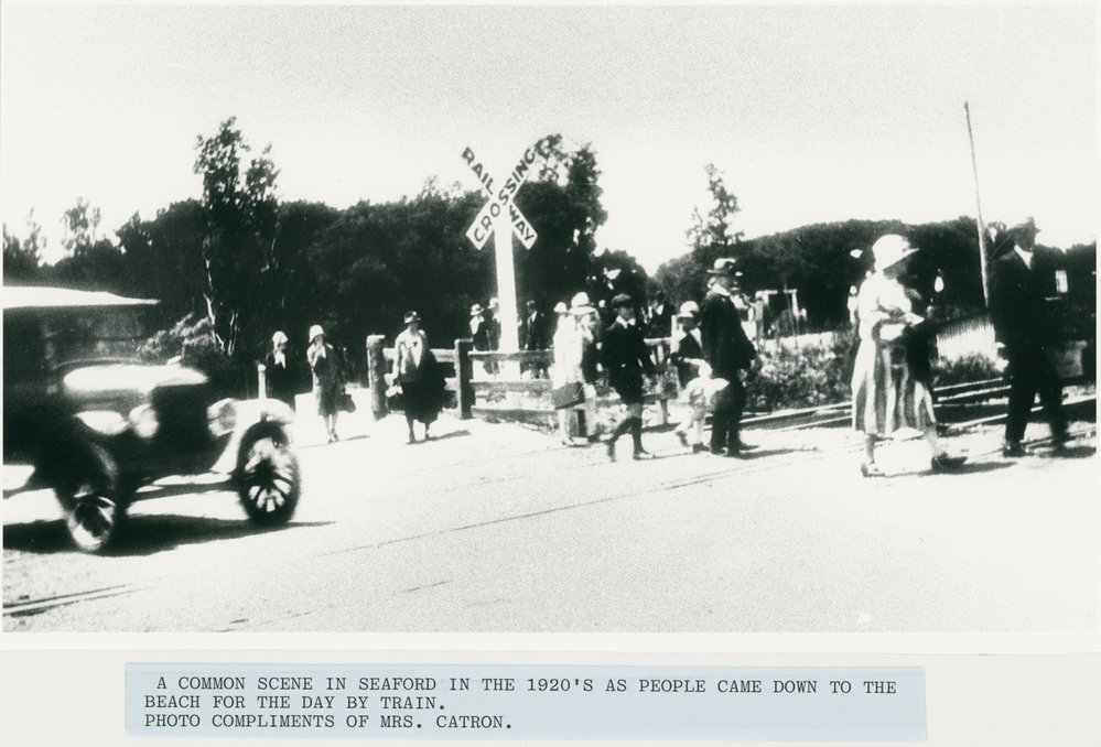 A common scene in Seaford in the 1920's as people came down to the beach for the day by train 