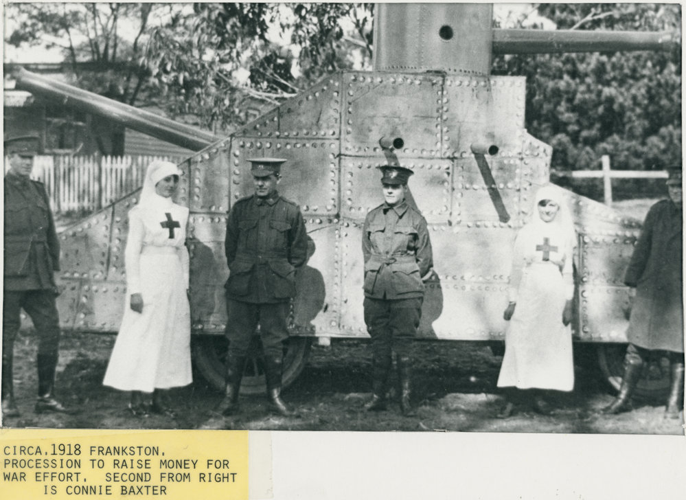 Procession to raise money for the war effort, Frankston circa 1918. Second from right is Connie Baxter 