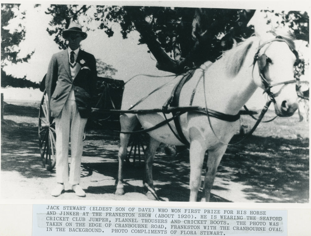 Jack Stewart (eldest son of Dave) with his horse, circa 1920 