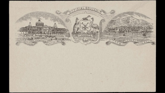 Official souvenir postcard of the Tasmanian International Exhibition 1894 to 1895