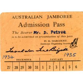 1st Australian Pan-Pacific Jamboree, Admission Pass