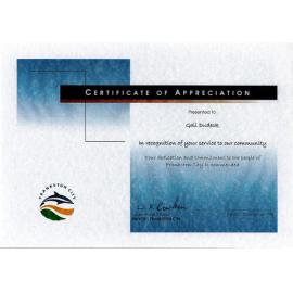 Gail Dudeck - Certificate of Appreciation