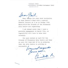 Gail Dudeck - letter of thanks