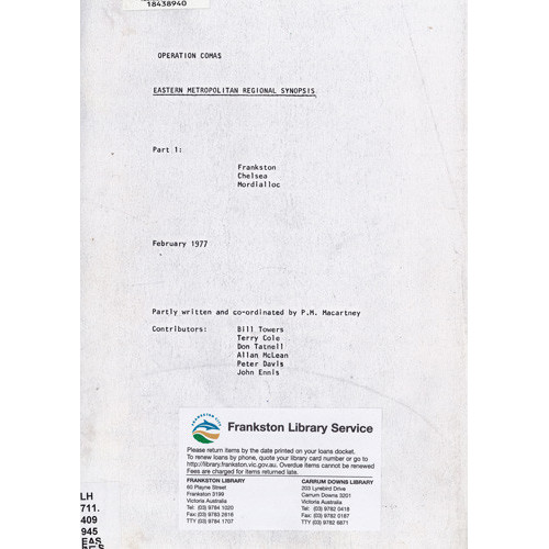 Eastern Metropolitan regional synopsis. Part 1, Frankston, Chelsea, Mordialloc 