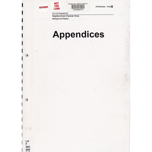 Neighbourhood character study : background report : appendices 