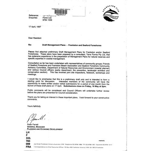 Seaford Foreshore Reserve draft management plan 