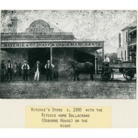Ritchie's store c. 1900 with the Ritchie home Ballacrane (Osborne House) on the right. 