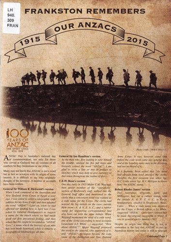 Frankston remembers our ANZACS, 1915-2015