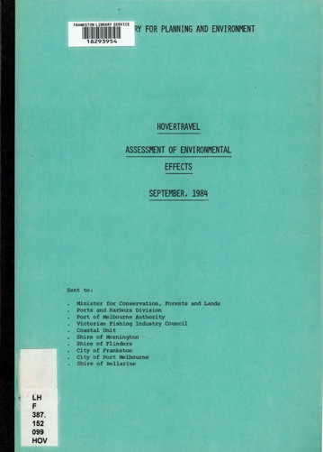 Hovertravel assessment of environmental effects, September 1984 